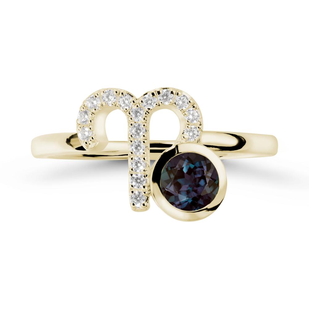 Round Alexandrite Aries Zodiac Ring-Bold & Ambitious - LUO Jewelry #metal_14k yellow gold