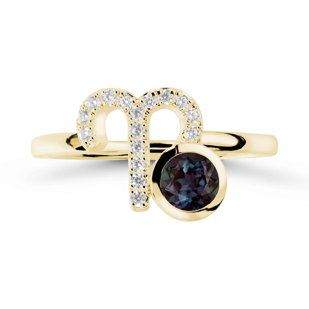 Round Alexandrite Aries Zodiac Ring-Bold & Ambitious - LUO Jewelry #metal_18k yellow gold