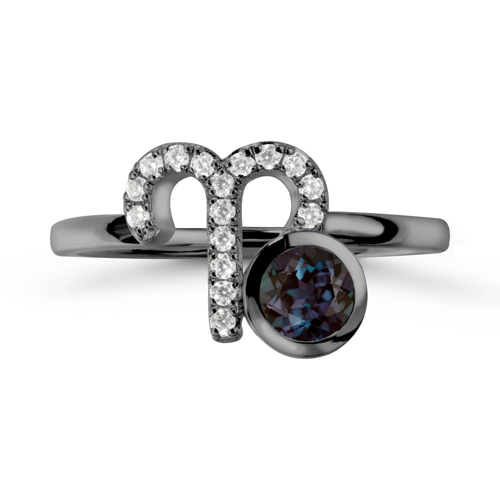 Round Alexandrite Aries Zodiac Ring-Bold & Ambitious - LUO Jewelry #metal_black finish sterling silver