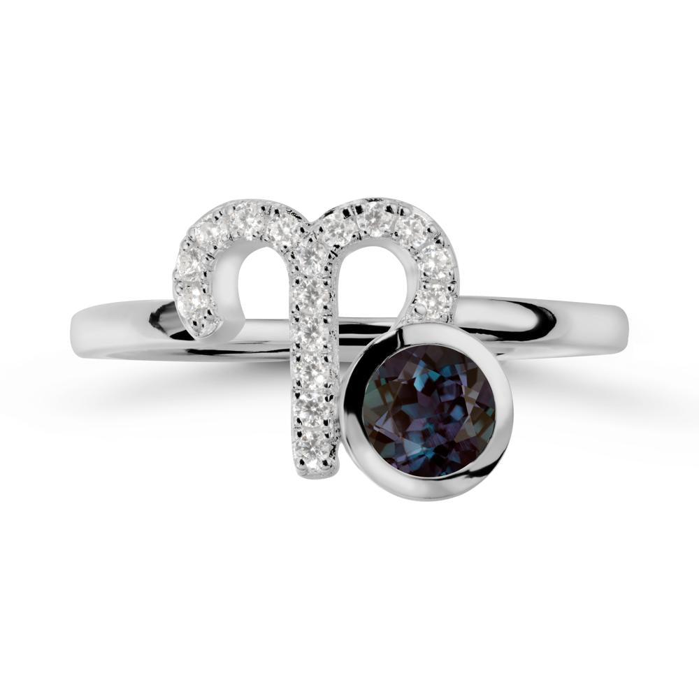 Round Alexandrite Aries Zodiac Ring-Bold & Ambitious - LUO Jewelry #metal_platinum