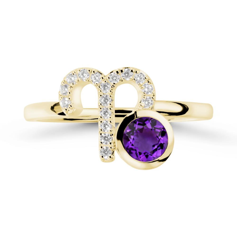 Unique Round Amethyst Ring In Sterlling Silver - LUO Jewelry #metal_18k yellow gold