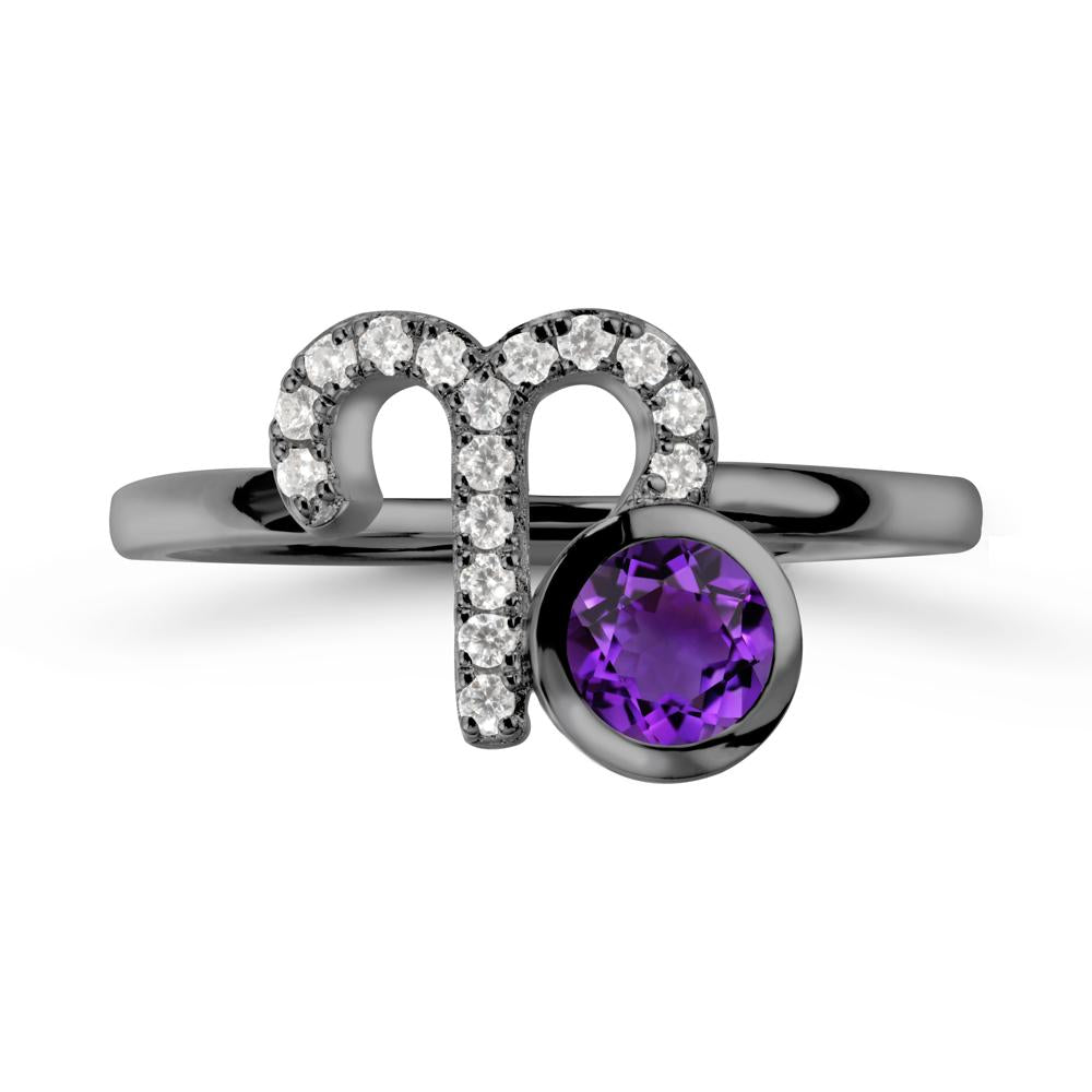 Unique Round Amethyst Ring In Sterlling Silver - LUO Jewelry #metal_black finish sterling silver