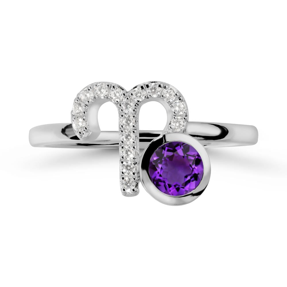 Unique Round Amethyst Ring In Sterlling Silver - LUO Jewelry #metal_platinum