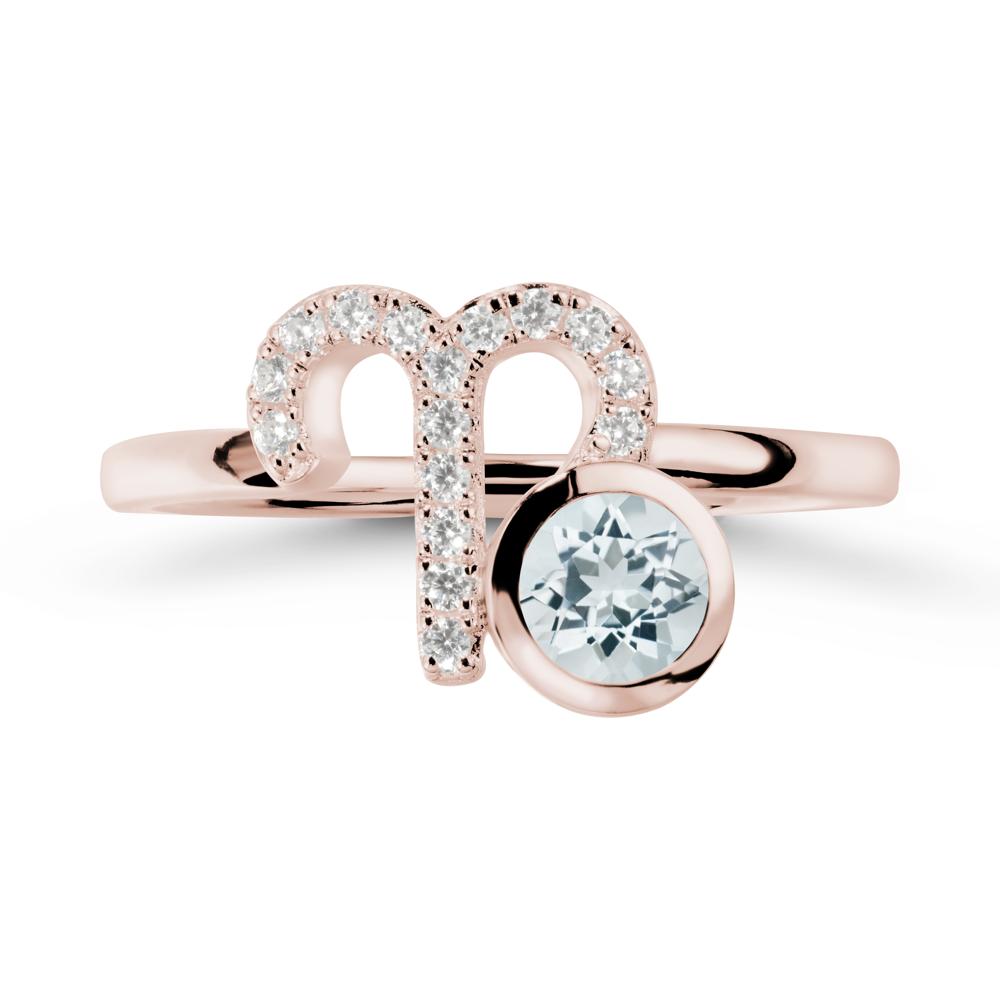Round Aquamarine Aries Zodiac Ring-Bold & Ambitious - LUO Jewelry #metal_14k rose gold