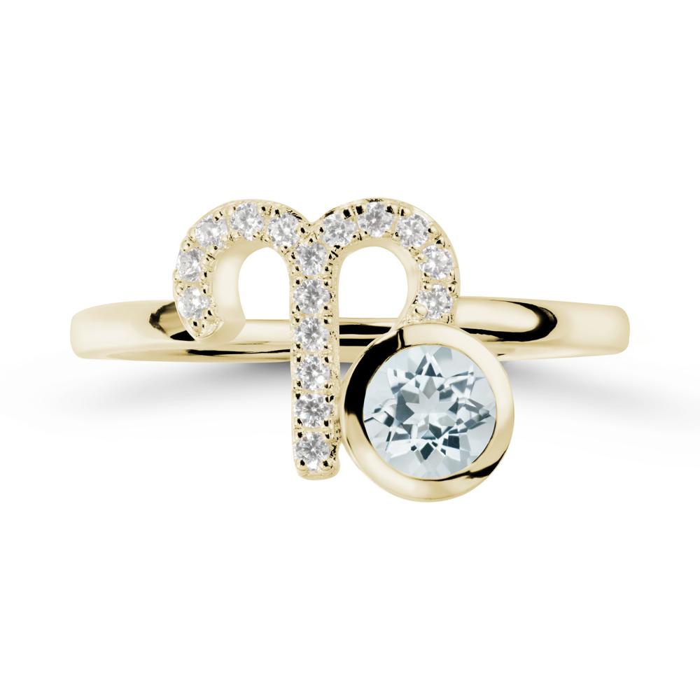 Round Aquamarine Aries Zodiac Ring-Bold & Ambitious - LUO Jewelry #metal_14k yellow gold