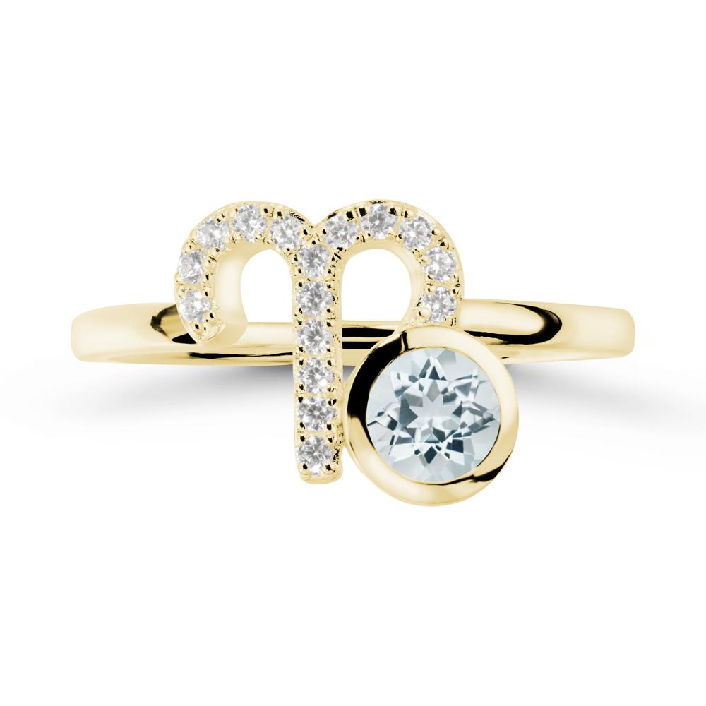 Round Aquamarine Aries Zodiac Ring-Bold & Ambitious - LUO Jewelry #metal_18k yellow gold