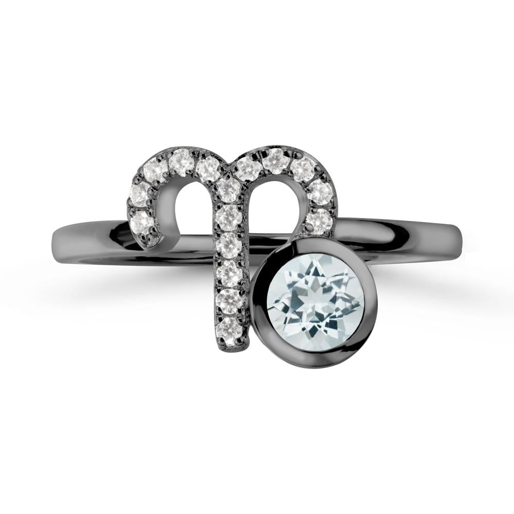 Round Aquamarine Aries Zodiac Ring-Bold & Ambitious - LUO Jewelry #metal_black finish sterling silver