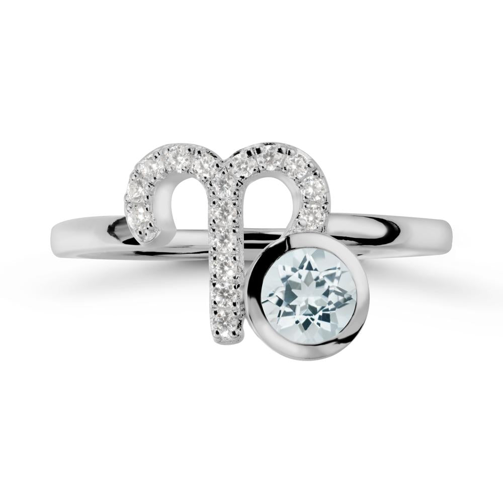 Round Aquamarine Aries Zodiac Ring-Bold & Ambitious - LUO Jewelry #metal_platinum