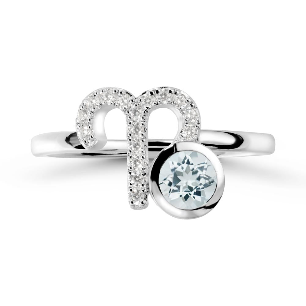 Round Aquamarine Aries Zodiac Ring-Bold & Ambitious - LUO Jewelry #metal_sterling silver