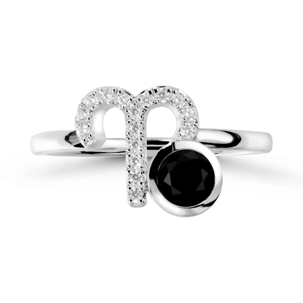 Unique Round Black Spinel Ring In Sterlling Silver - LUO Jewelry #metal_18k white gold
