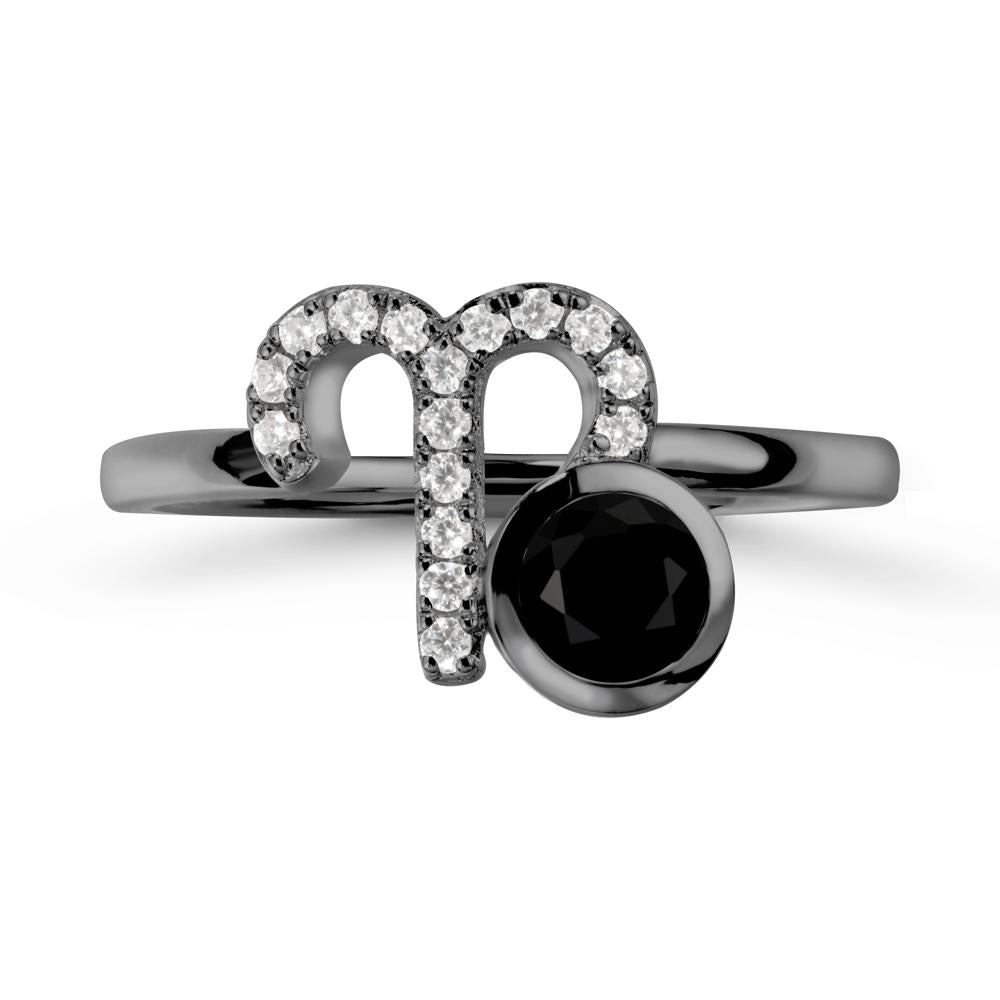 Unique Round Black Spinel Ring In Sterlling Silver - LUO Jewelry #metal_black finish sterling silver