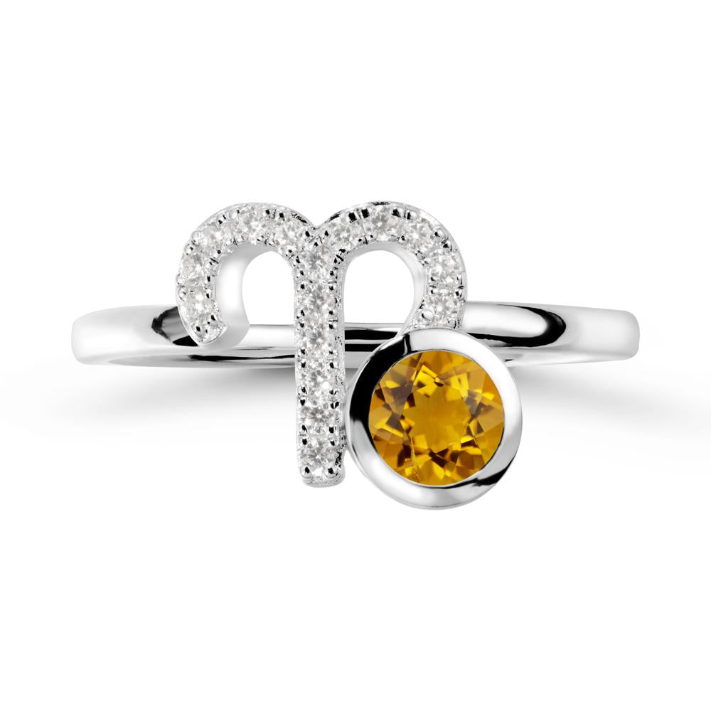 Round Citrine Aries Zodiac Ring-Bold & Ambitious - LUO Jewelry #metal_14k white gold