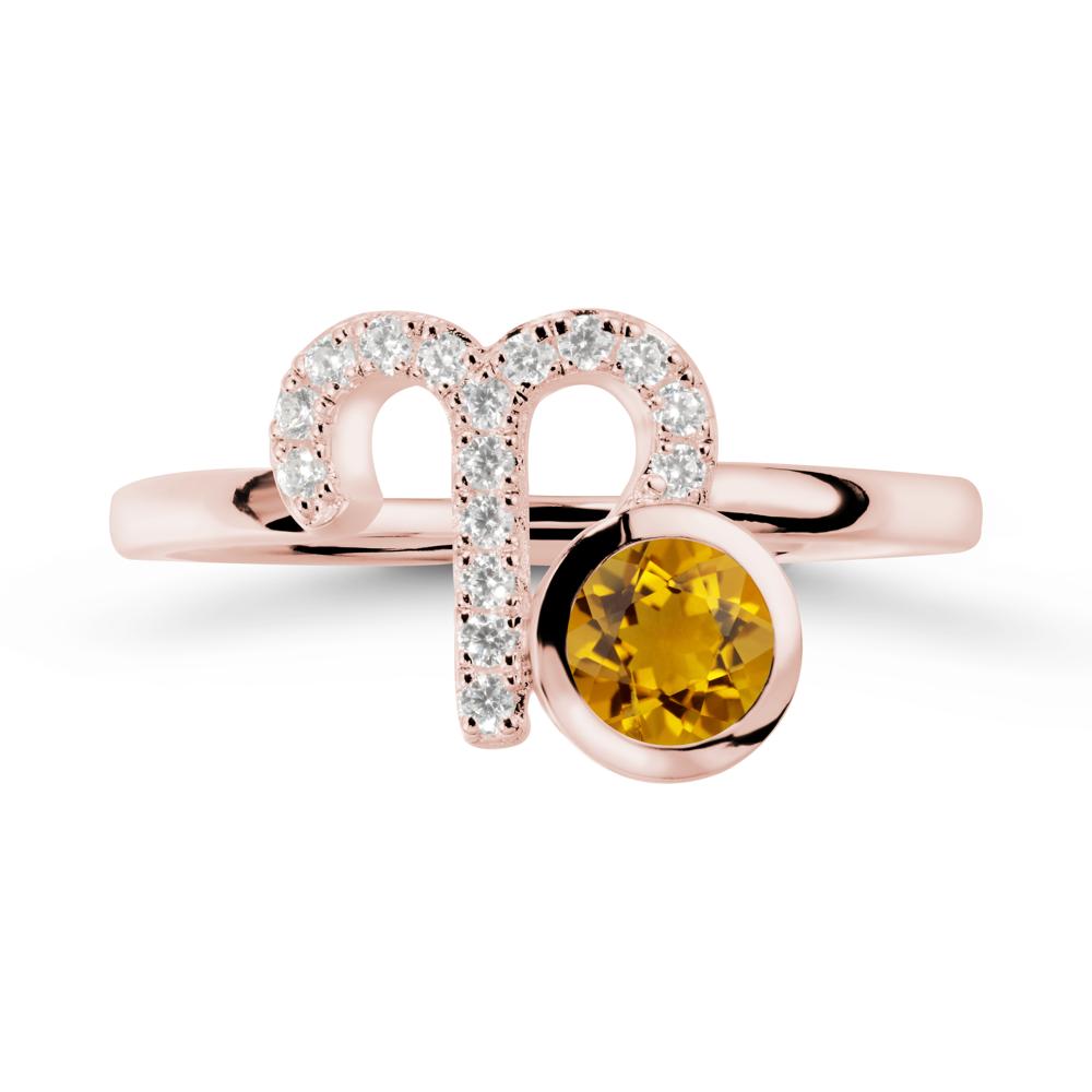 Round Citrine Aries Zodiac Ring-Bold & Ambitious - LUO Jewelry #metal_18k rose gold