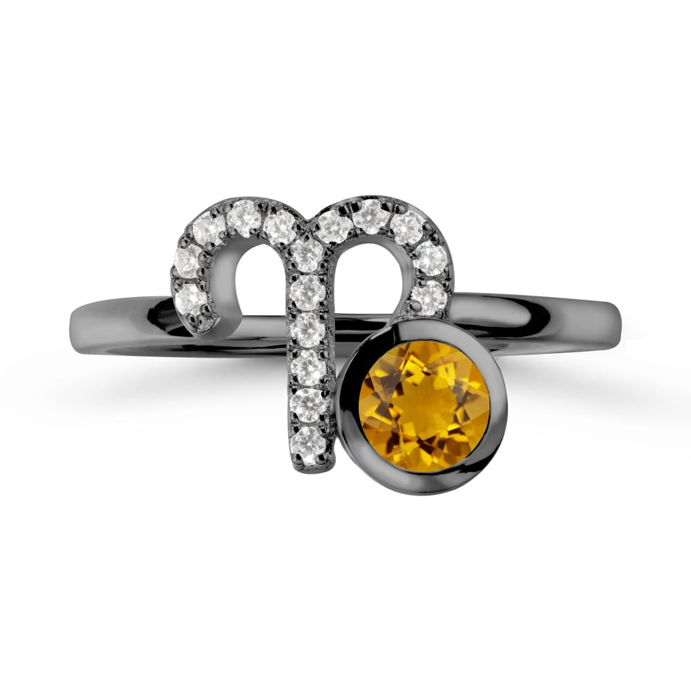 Round Citrine Aries Zodiac Ring-Bold & Ambitious - LUO Jewelry #metal_black finish sterling silver