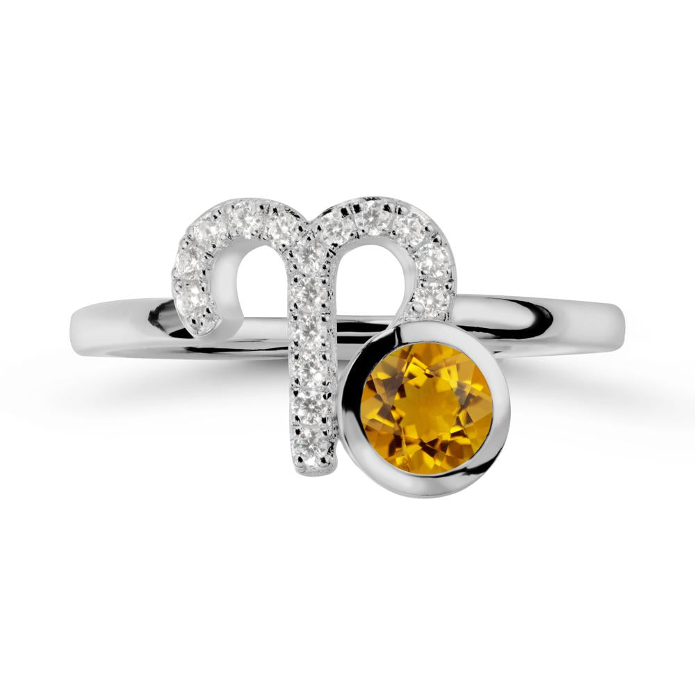 Round Citrine Aries Zodiac Ring-Bold & Ambitious - LUO Jewelry #metal_platinum