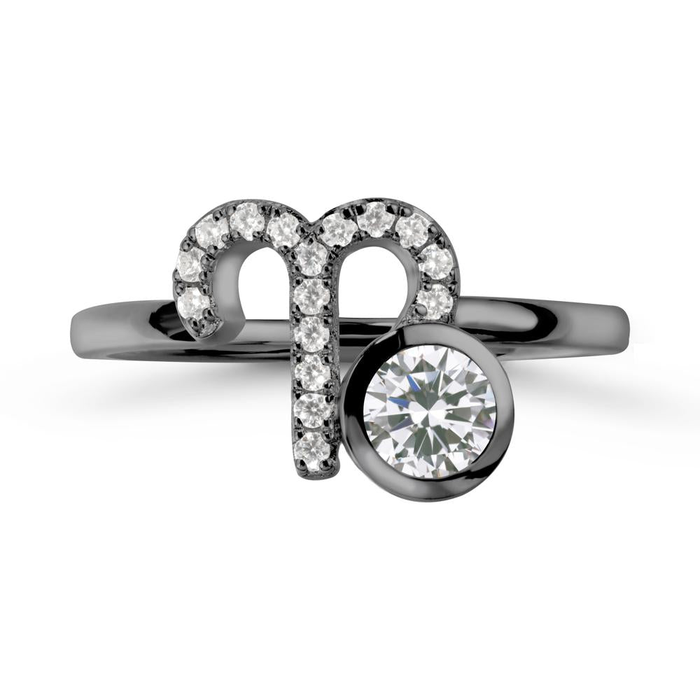 Unique Round Cubic Zirconia Ring In Sterlling Silver - LUO Jewelry #metal_black finish sterling silver