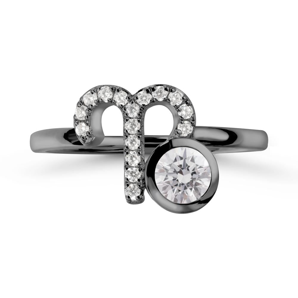 Round Diamond Aries Zodiac Ring-Bold & Ambitious - LUO Jewelry #metal_black finish sterling silver