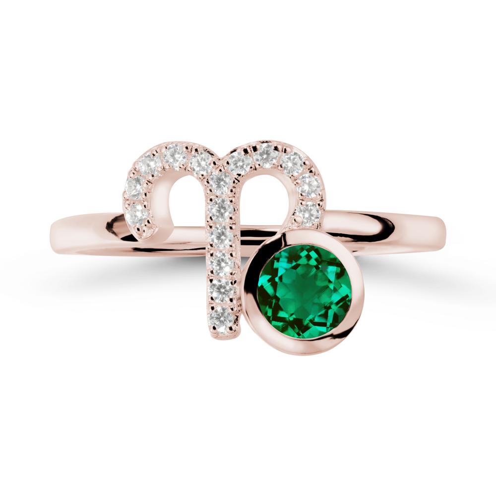 Round Emerald Aries Zodiac Ring-Bold & Ambitious - LUO Jewelry #metal_14k rose gold