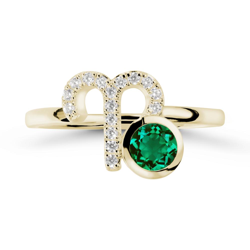 Round Emerald Aries Zodiac Ring-Bold & Ambitious - LUO Jewelry #metal_14k yellow gold