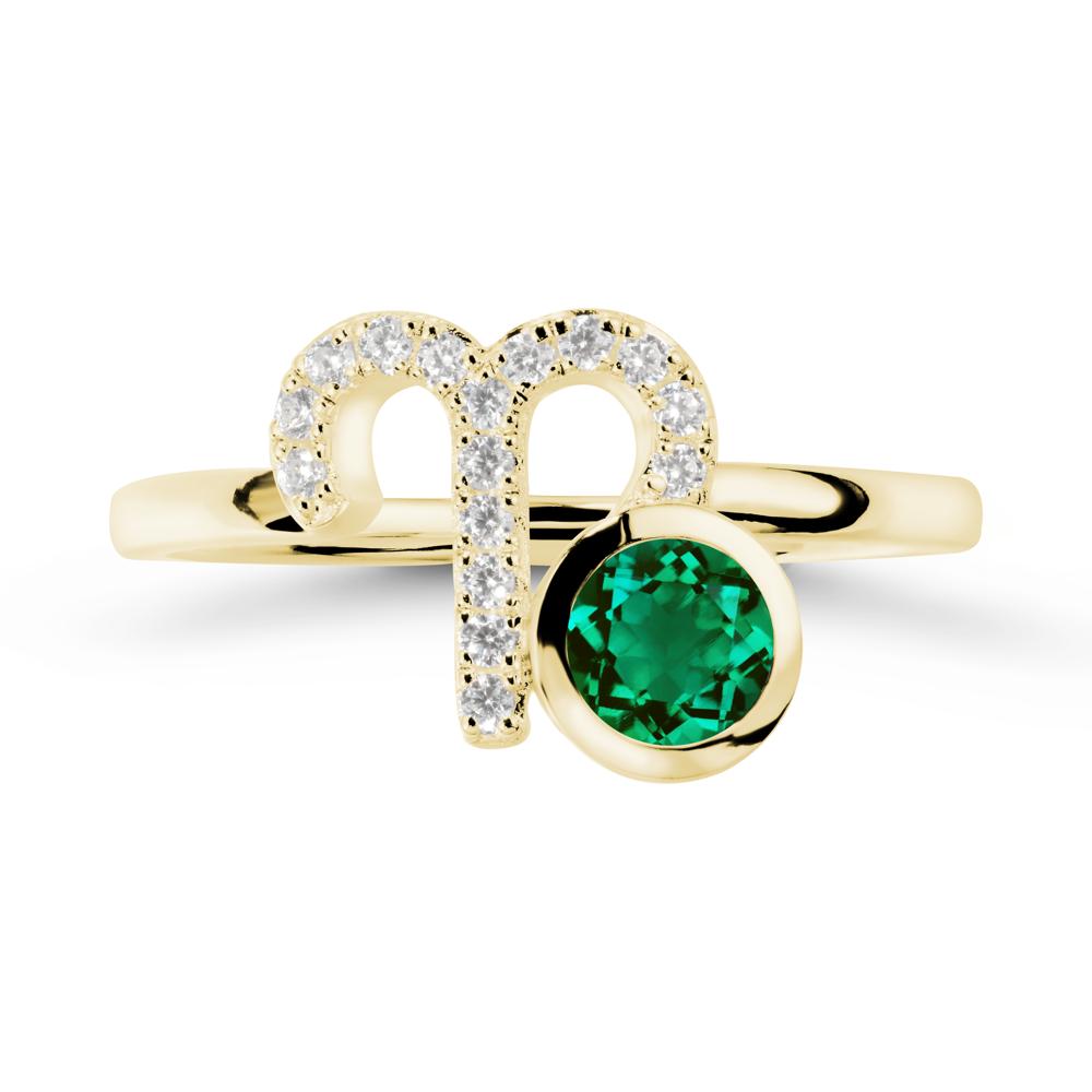 Round Emerald Aries Zodiac Ring-Bold & Ambitious - LUO Jewelry #metal_18k yellow gold