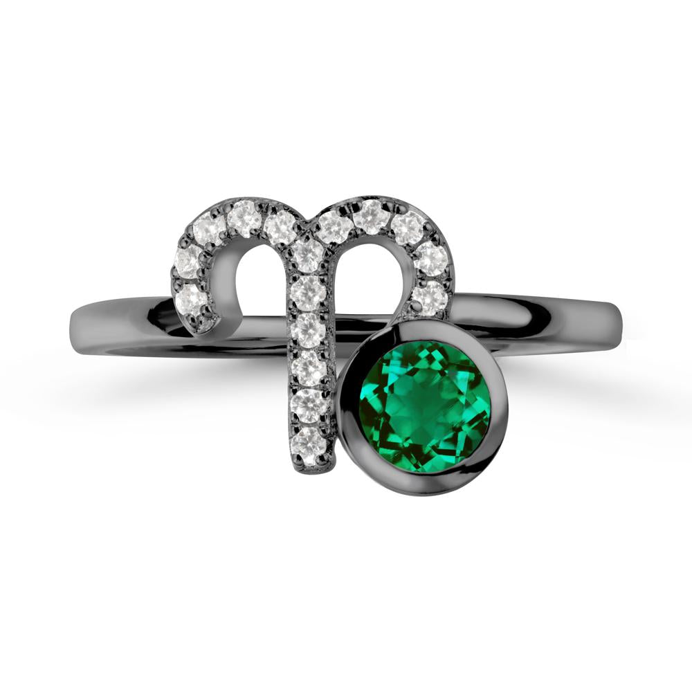 Round Emerald Aries Zodiac Ring-Bold & Ambitious - LUO Jewelry #metal_black finish sterling silver