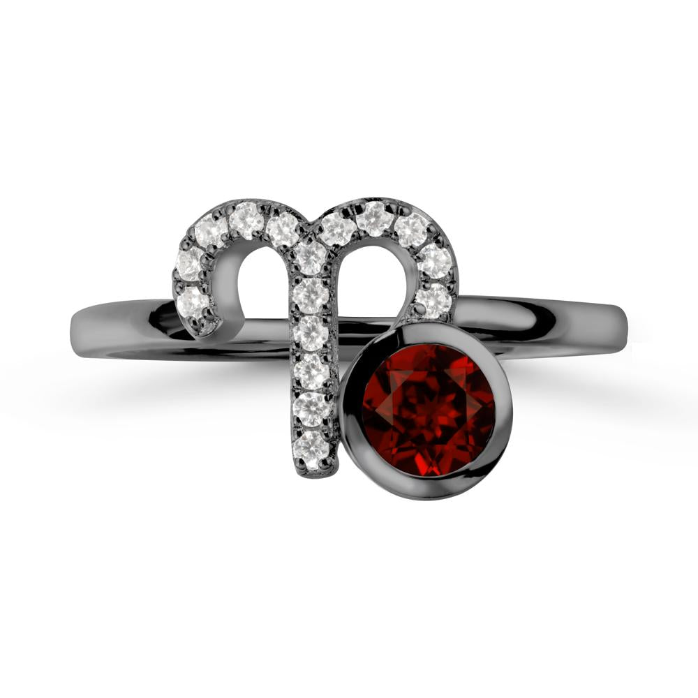 Unique Round Garnet Ring In Sterlling Silver - LUO Jewelry #metal_black finish sterling silver