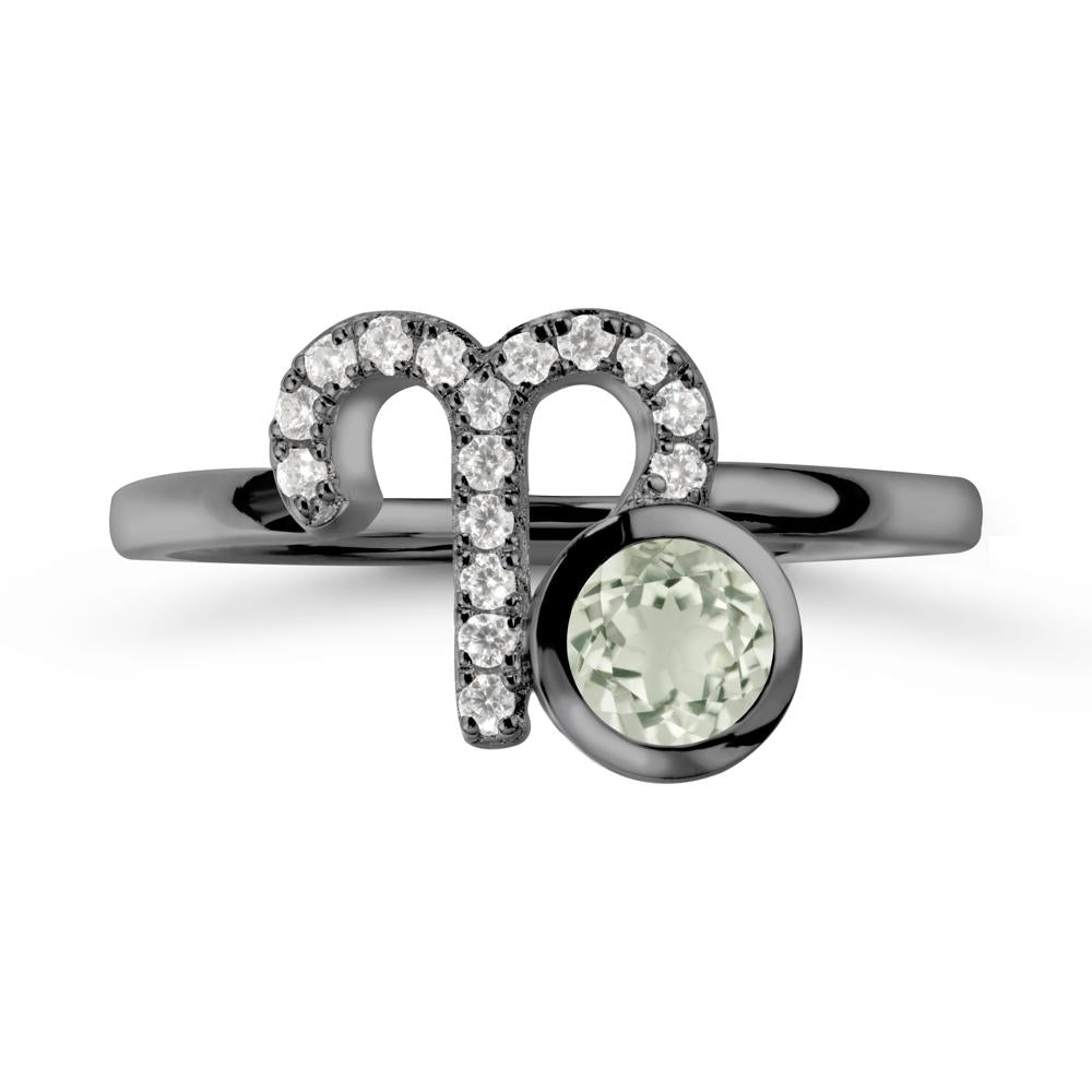 Round Green Amethyst Aries Zodiac Ring-Bold & Ambitious - LUO Jewelry #metal_black finish sterling silver