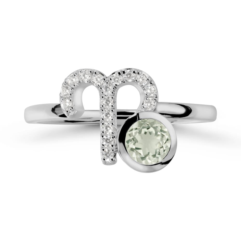 Round Green Amethyst Aries Zodiac Ring-Bold & Ambitious - LUO Jewelry #metal_platinum