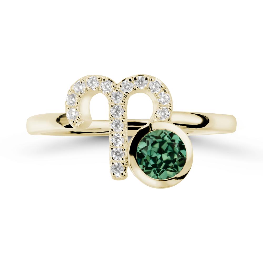 Unique Round Green Sapphire Ring In Sterlling Silver - LUO Jewelry #metal_14k yellow gold