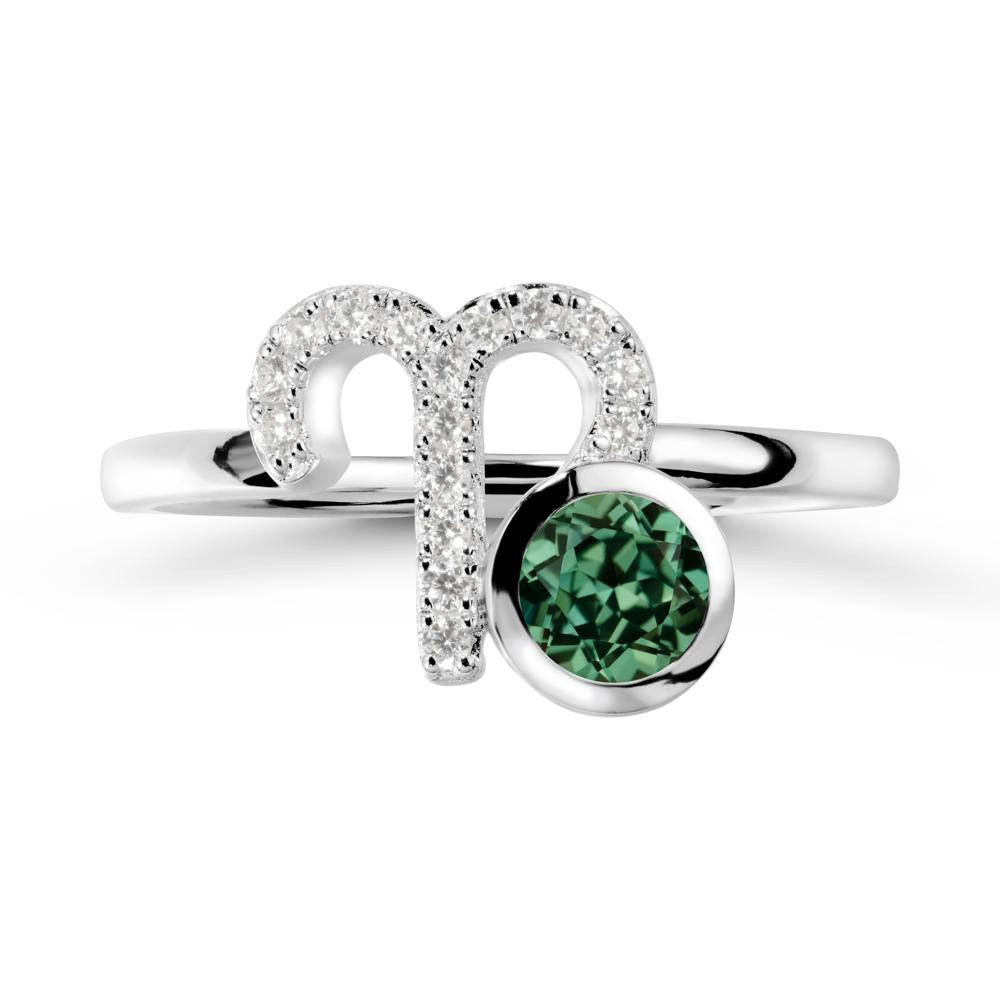 Unique Round Green Sapphire Ring In Sterlling Silver - LUO Jewelry #metal_18k white gold