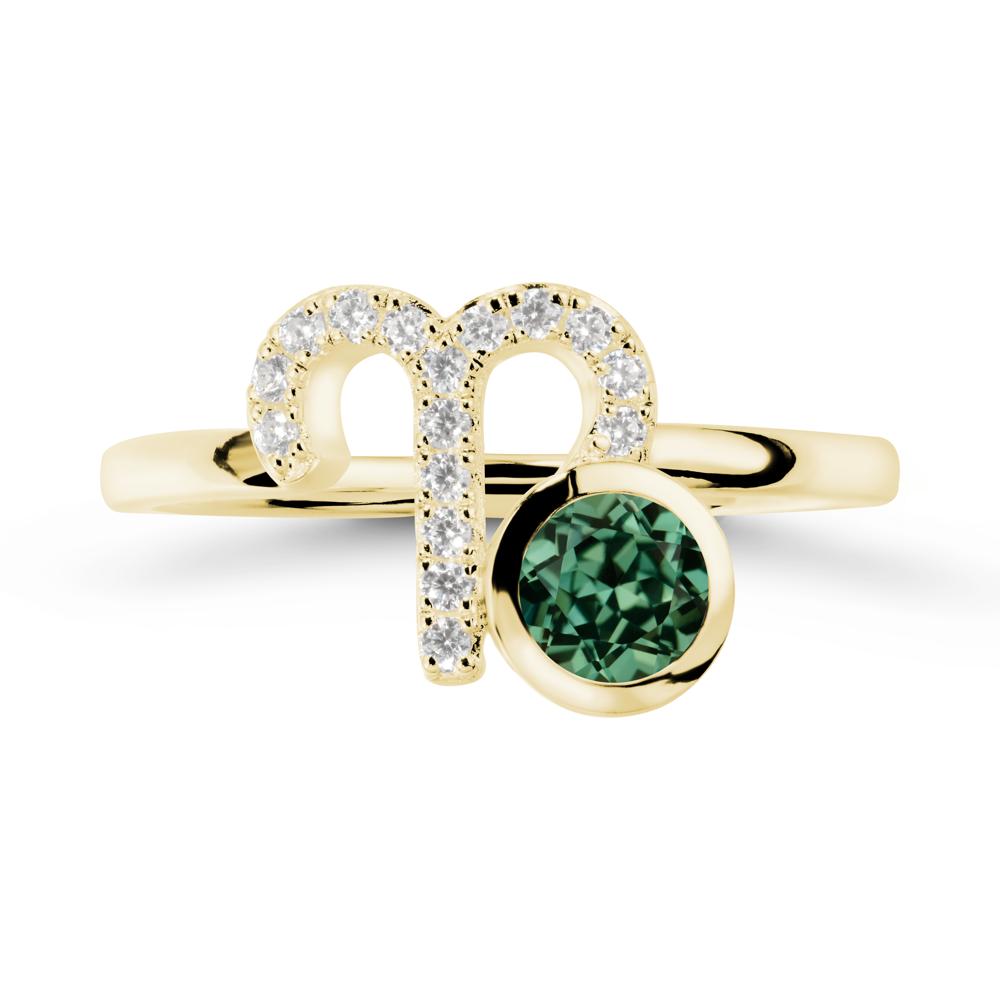 Unique Round Green Sapphire Ring In Sterlling Silver - LUO Jewelry #metal_18k yellow gold