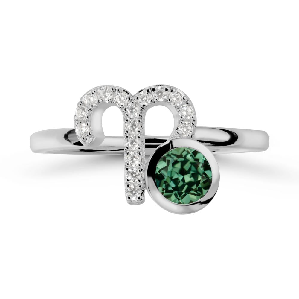 Unique Round Green Sapphire Ring In Sterlling Silver - LUO Jewelry #metal_platinum