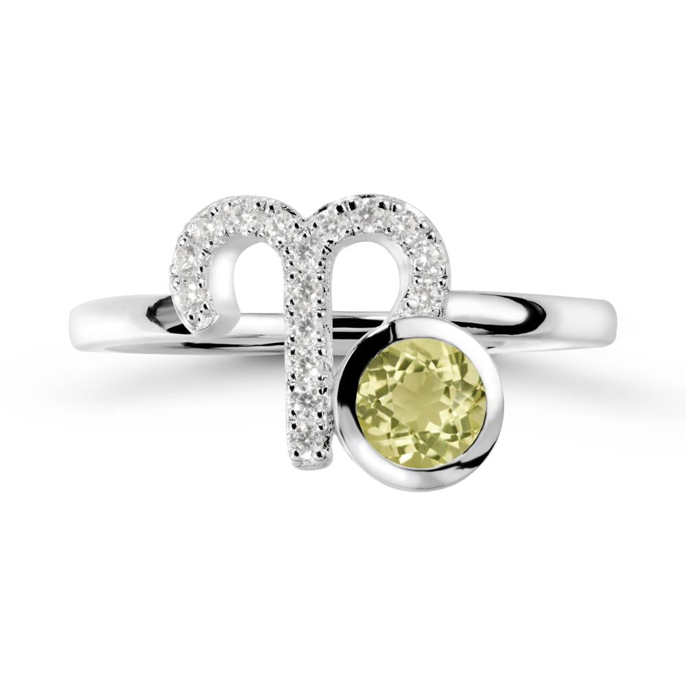 Round Lemon Quartz Aries Zodiac Ring-Bold & Ambitious - LUO Jewelry #metal_14k white gold