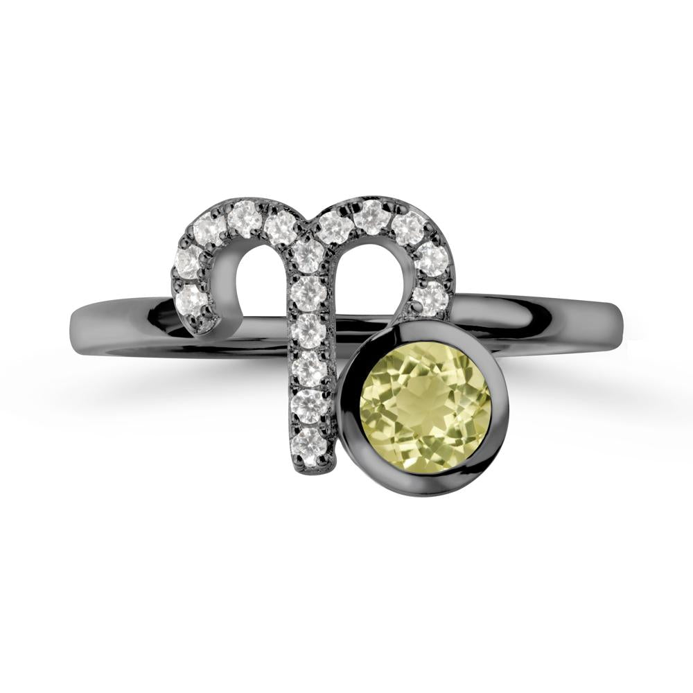 Round Lemon Quartz Aries Zodiac Ring-Bold & Ambitious - LUO Jewelry #metal_black finish sterling silver