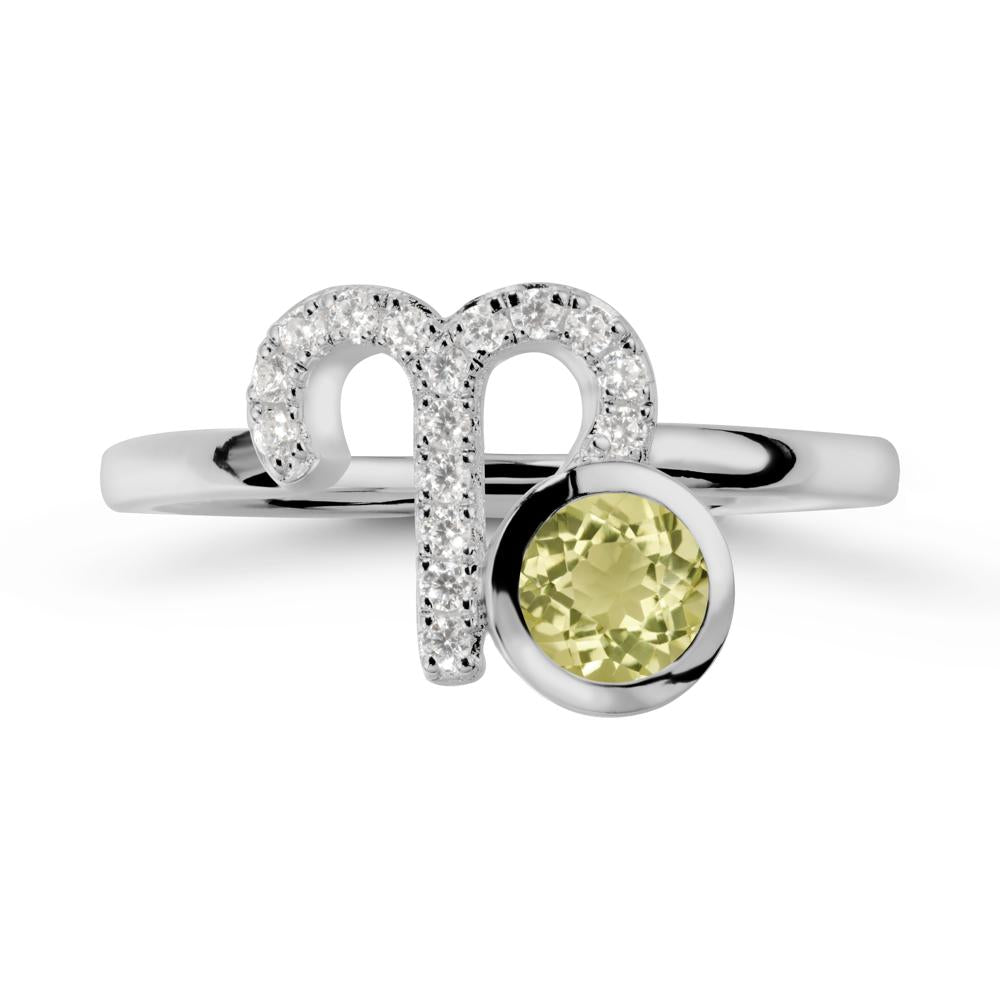 Round Lemon Quartz Aries Zodiac Ring-Bold & Ambitious - LUO Jewelry #metal_platinum