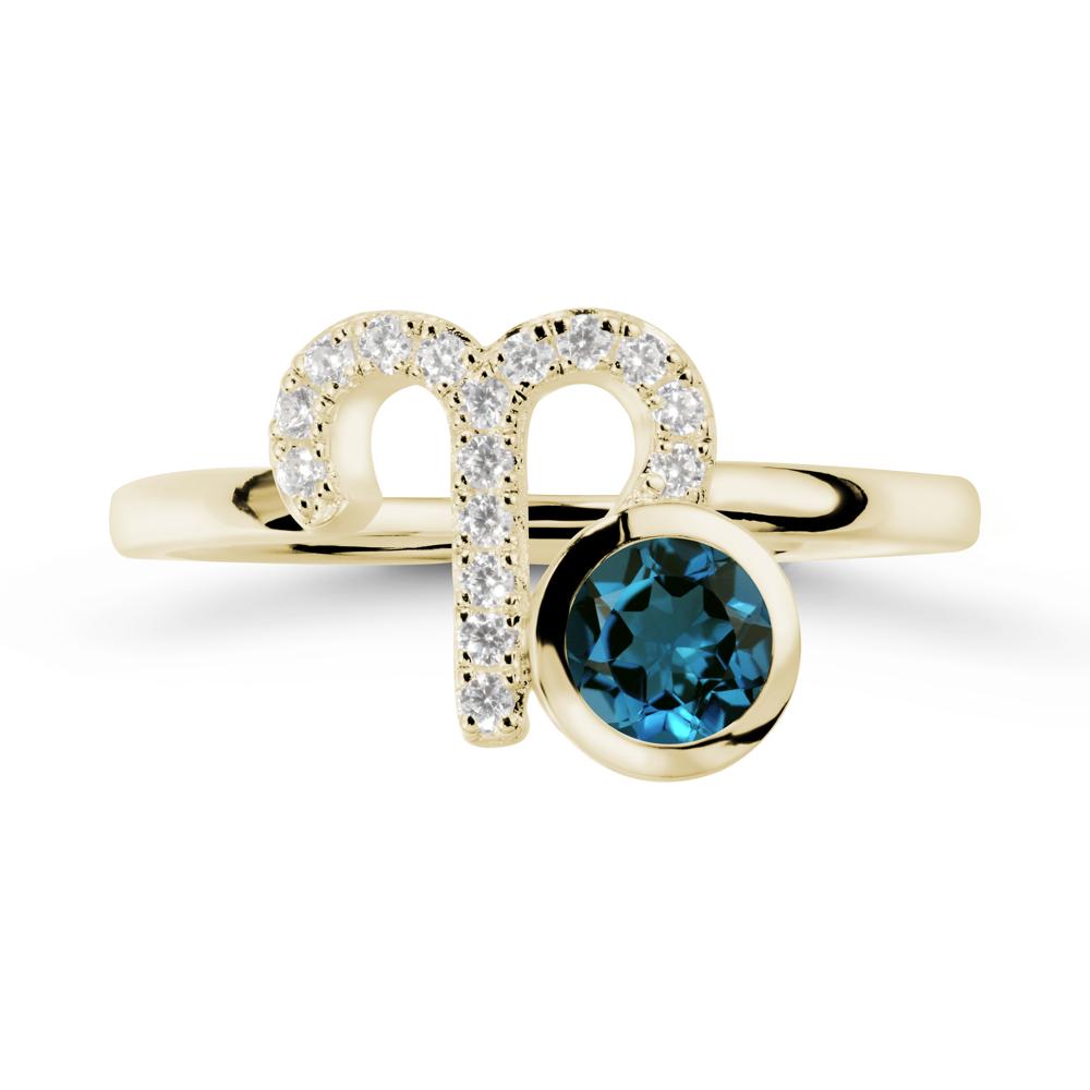 Unique Round London Blue Topaz Ring In Sterlling Silver - LUO Jewelry #metal_14k yellow gold