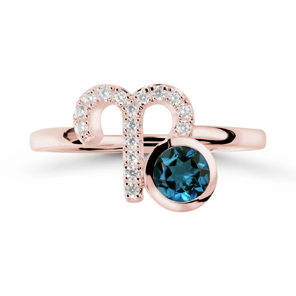 Unique Round London Blue Topaz Ring In Sterlling Silver - LUO Jewelry #metal_18k rose gold