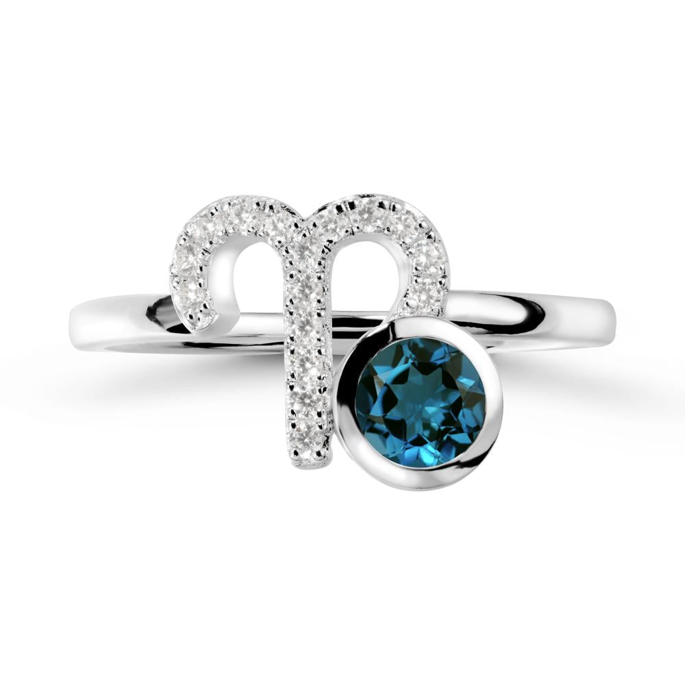 Unique Round London Blue Topaz Ring In Sterlling Silver - LUO Jewelry #metal_18k white gold