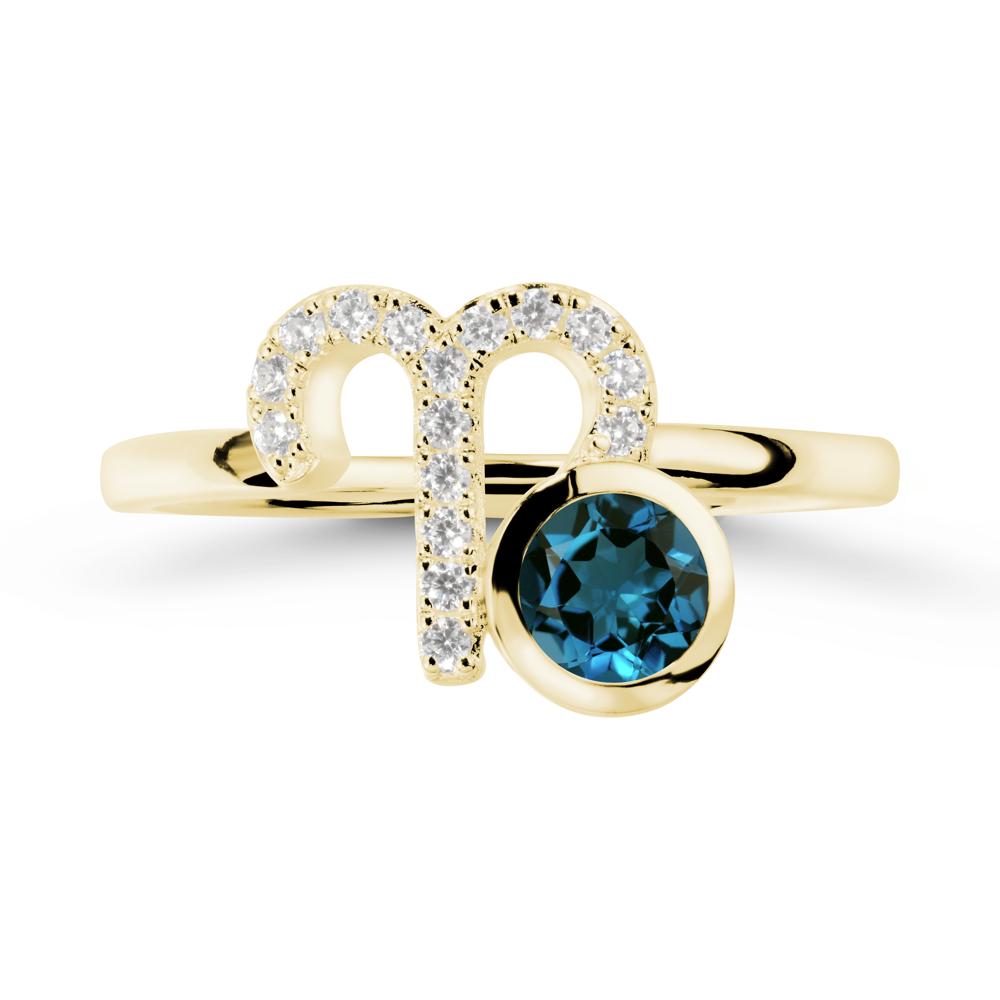 Unique Round London Blue Topaz Ring In Sterlling Silver - LUO Jewelry #metal_18k yellow gold