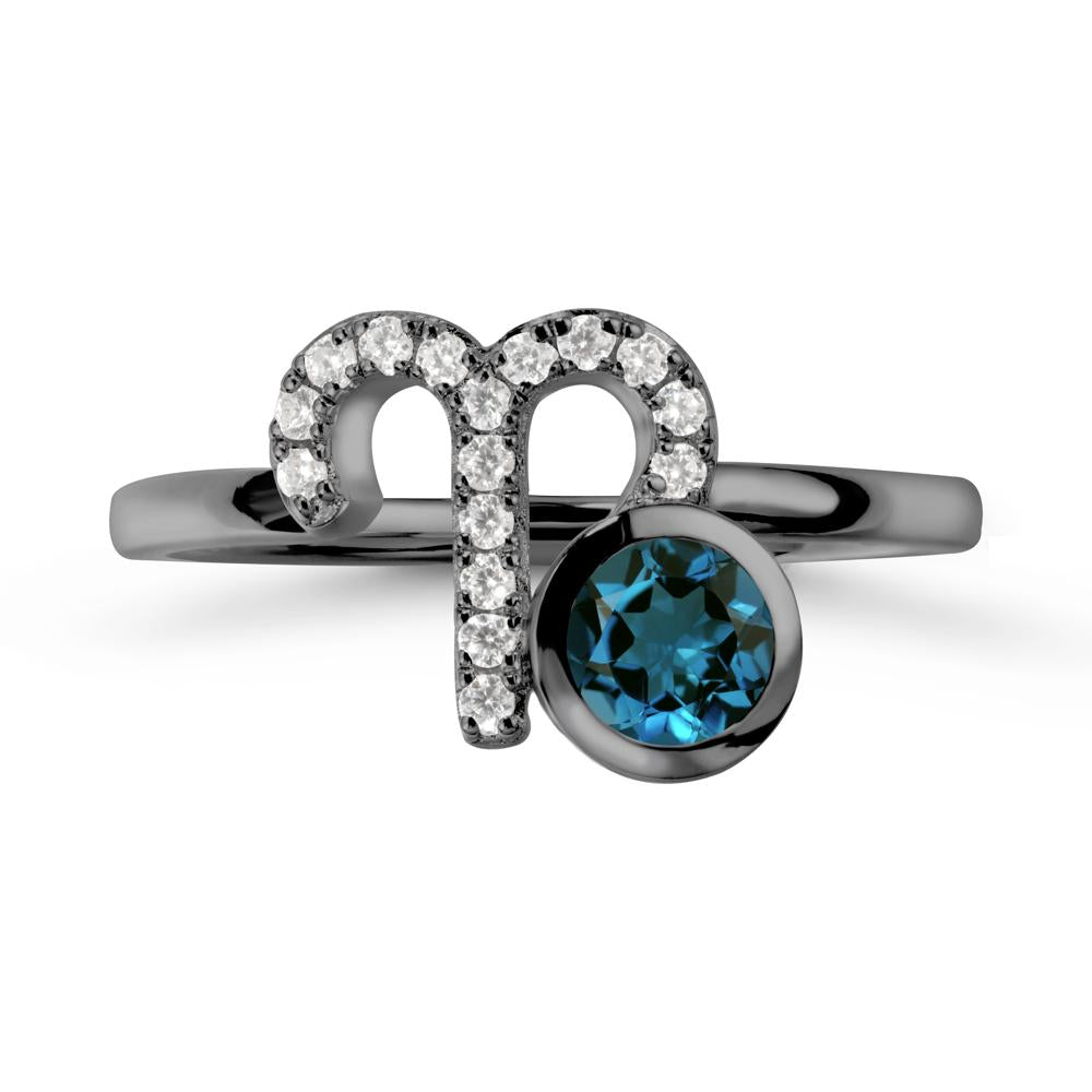 Unique Round London Blue Topaz Ring In Sterlling Silver - LUO Jewelry #metal_black finish sterling silver