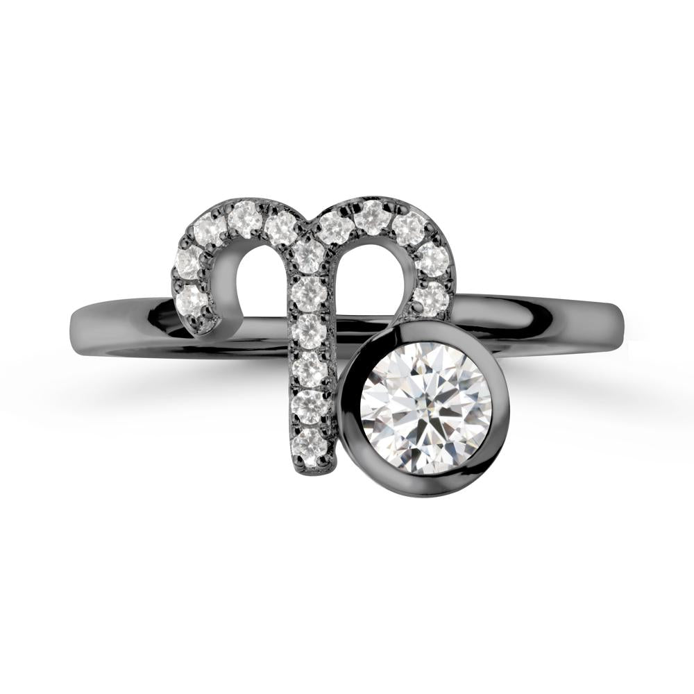 Round Moissanite Aries Zodiac Ring-Bold & Ambitious - LUO Jewelry #metal_black finish sterling silver
