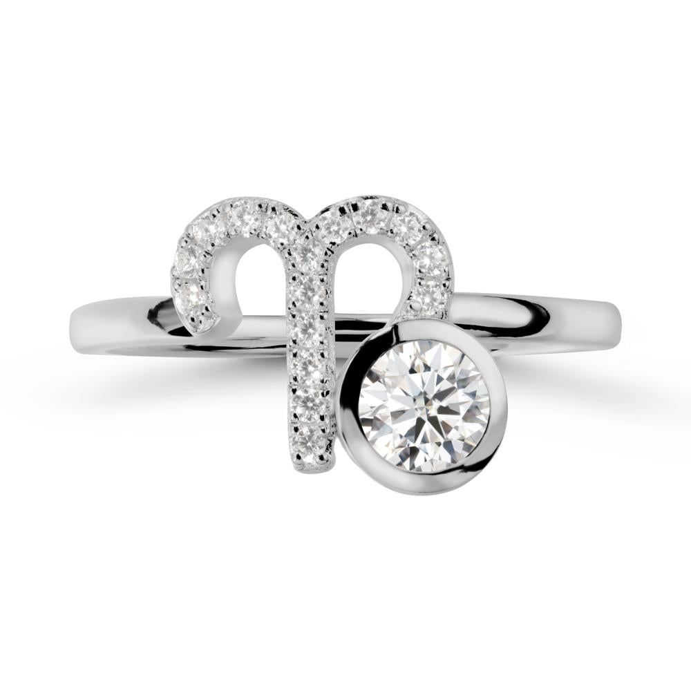 Round Moissanite Aries Zodiac Ring-Bold & Ambitious - LUO Jewelry #metal_platinum