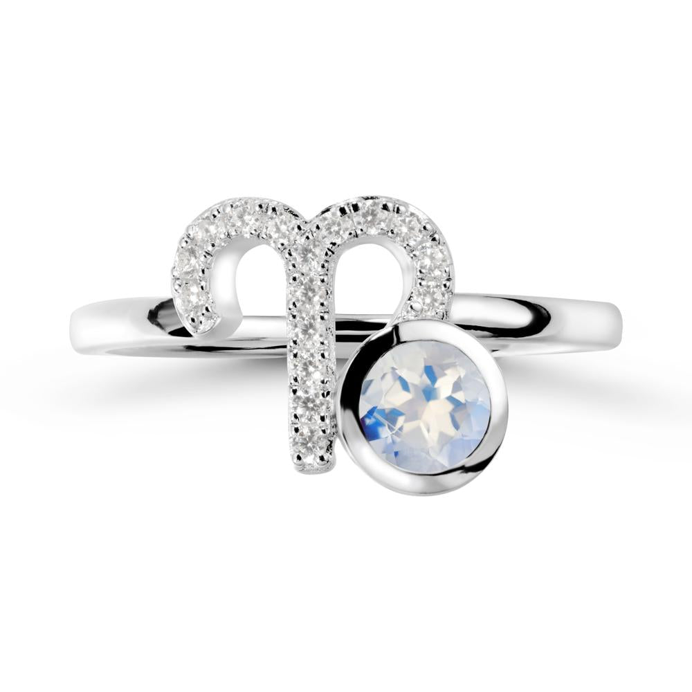 Unique Round Moonstone Ring In Sterlling Silver - LUO Jewelry #metal_14k white gold