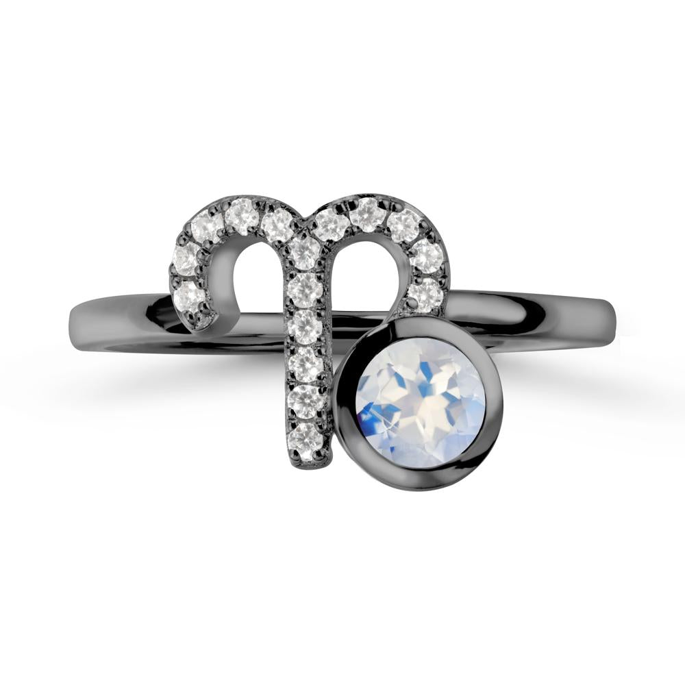Unique Round Moonstone Ring In Sterlling Silver - LUO Jewelry #metal_black finish sterling silver