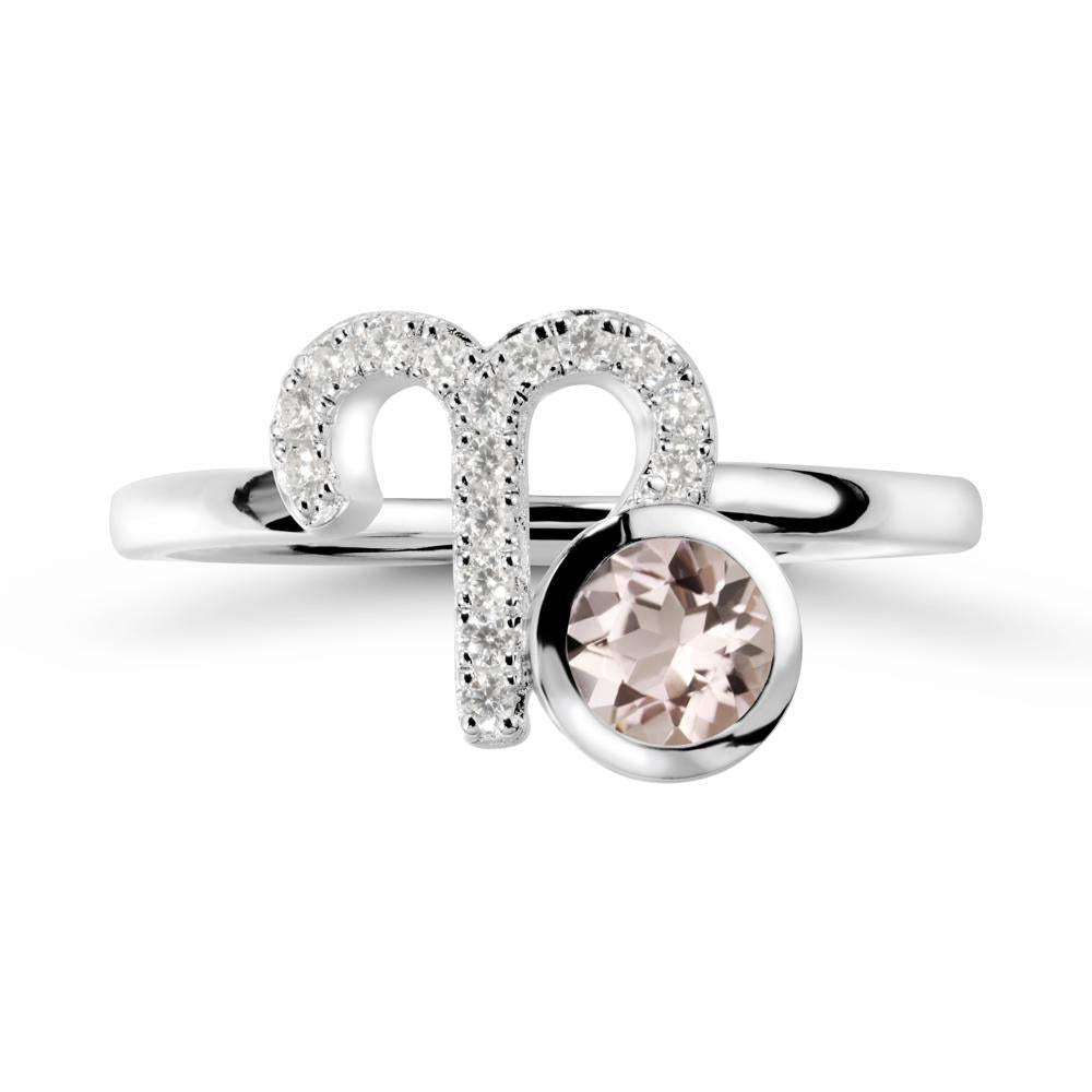 Round Morganite Aries Zodiac Ring-Bold & Ambitious - LUO Jewelry #metal_18k white gold