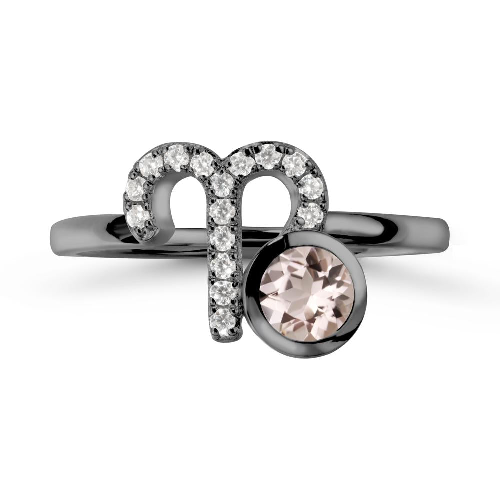 Round Morganite Aries Zodiac Ring-Bold & Ambitious - LUO Jewelry #metal_black finish sterling silver
