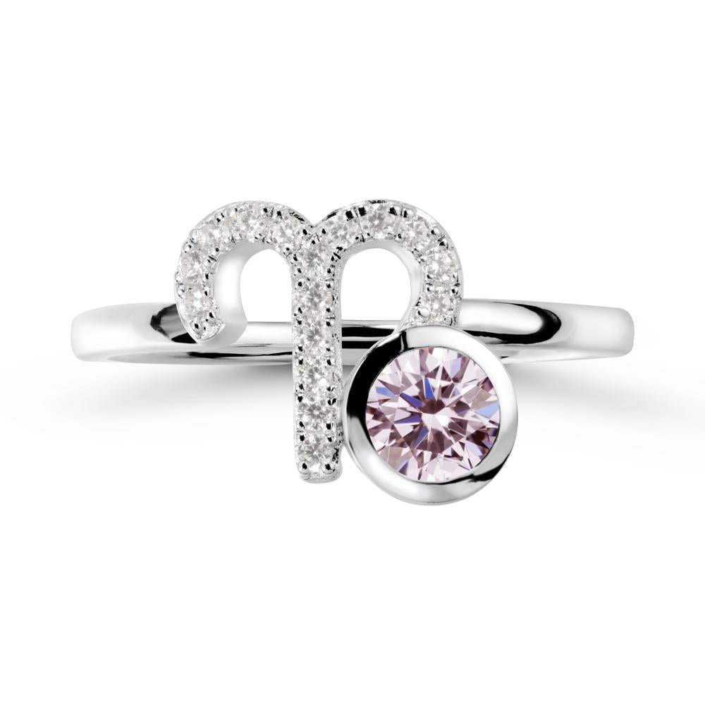 Round Pink Cubic Zirconia Aries Zodiac Ring-Bold & Ambitious - LUO Jewelry #metal_14k white gold
