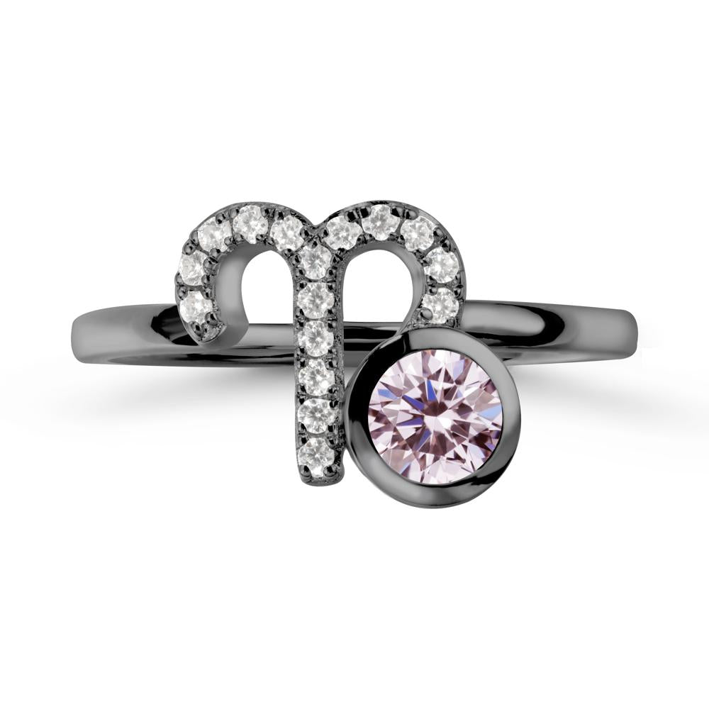 Round Pink Cubic Zirconia Aries Zodiac Ring-Bold & Ambitious - LUO Jewelry #metal_black finish sterling silver
