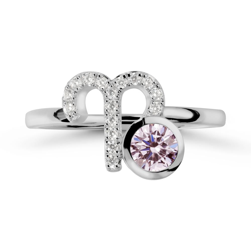 Round Pink Cubic Zirconia Aries Zodiac Ring-Bold & Ambitious - LUO Jewelry #metal_platinum