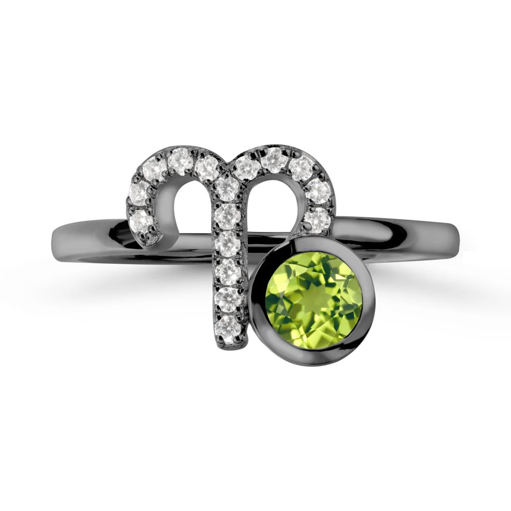 Unique Round Peridot Ring In Sterlling Silver - LUO Jewelry #metal_black finish sterling silver